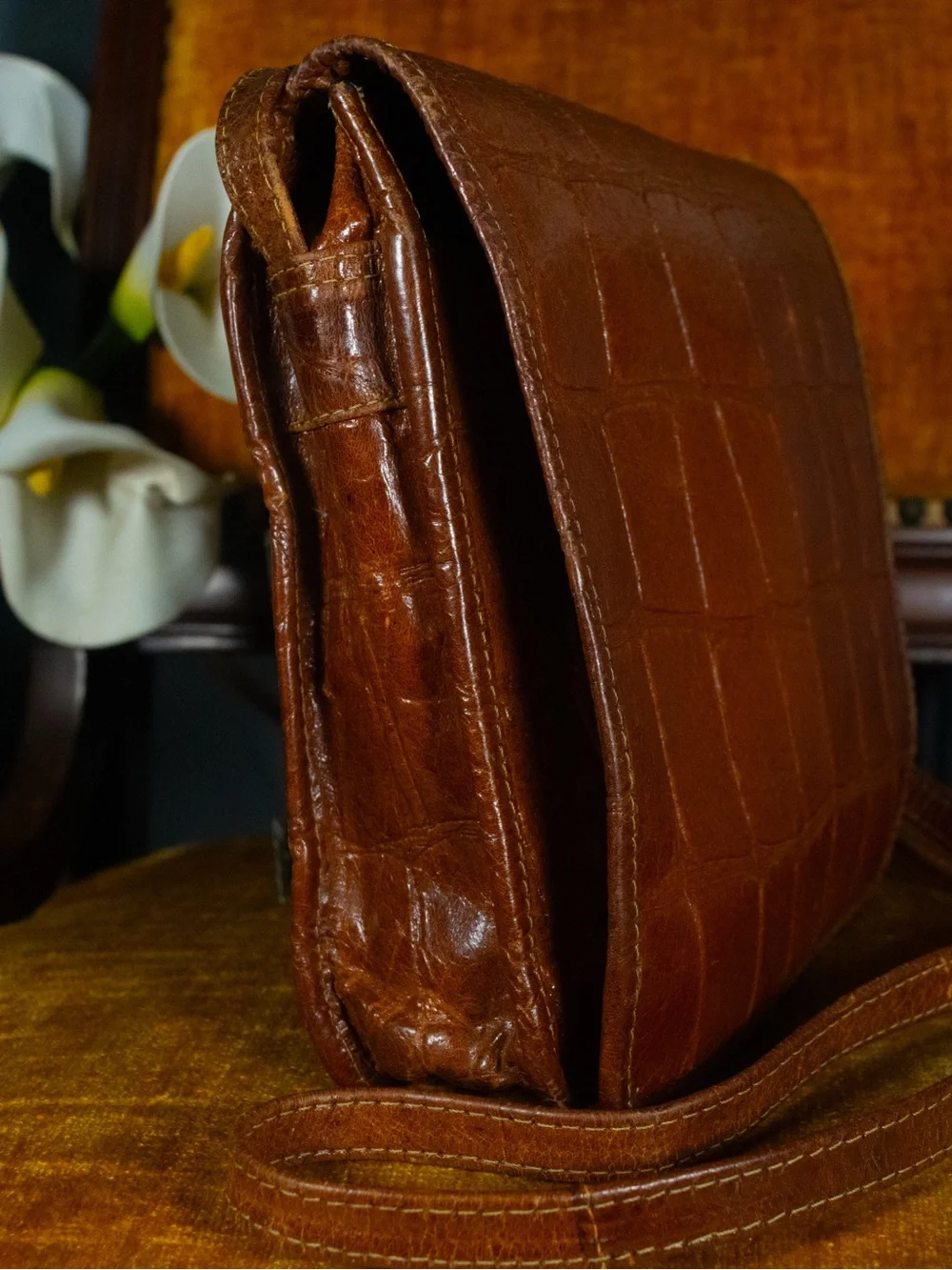 Croc-Embossed Italian Leather Crossbody/Satchel Bag - Unisex